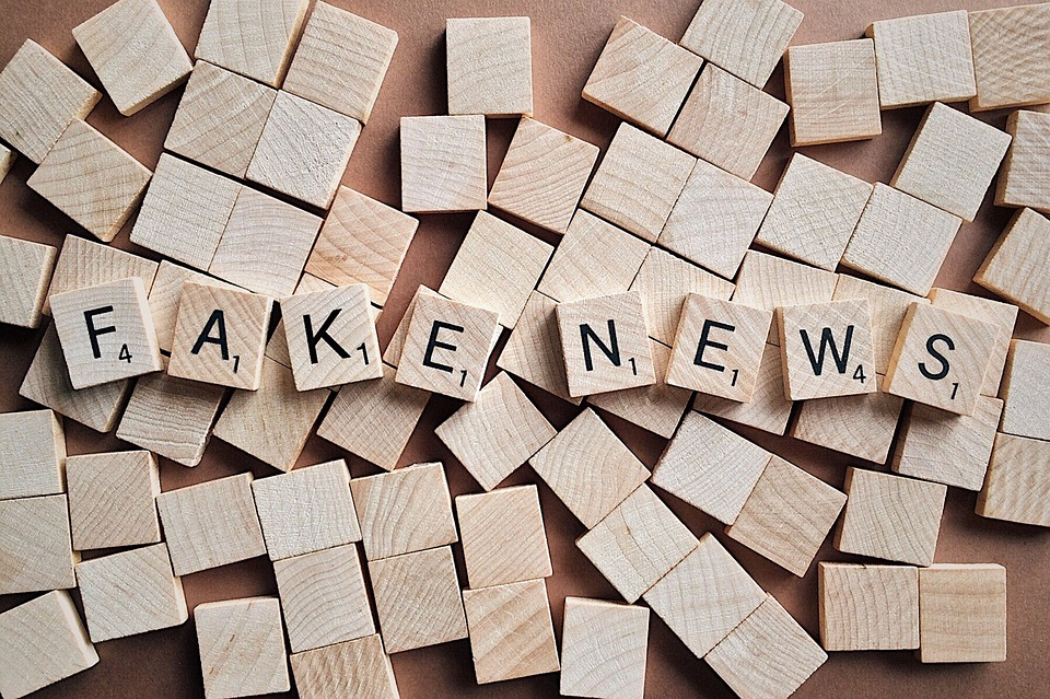 'Fake news' spelled out on Scrabble-style wooden pieces