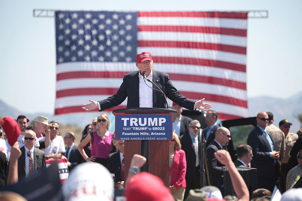 Donald Trump speaks at a campaign event in Fountain Hills, Arizona