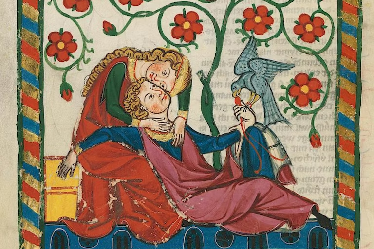 Lovebirds in the 14th-century Codex Manesse (Cod. Pal. germ. 848). Universitätsbibliothek Heidelberg, CC BY-SA 4.0